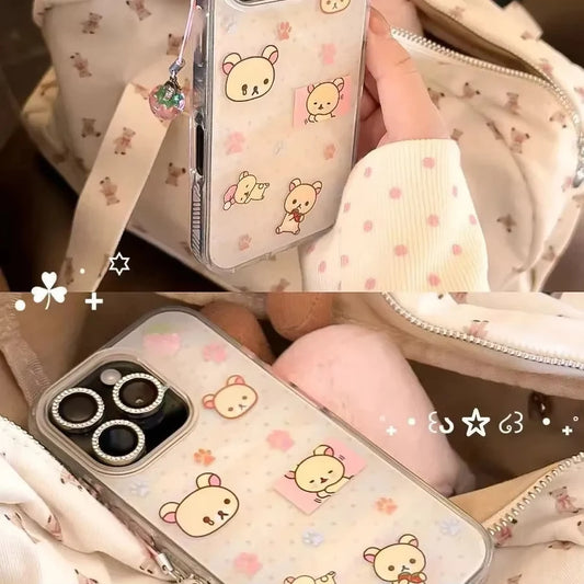 Cute Strawberry R-Rilakkuma Phone Case For iPhone 16 15 14 13 12 11 Pro Max 7 8 Plus XR XS Max Shockproof White Background Cover